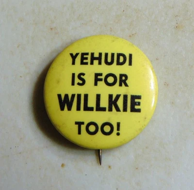 Wendell Willkie 1940 Campaña Judía Pin Botón Político Foto 1 de 2