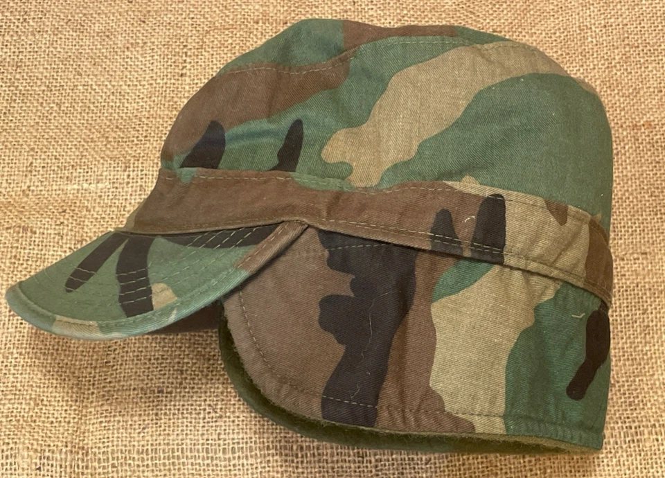 VTG Military Woodland Camo Cap Hat With Ear Neck Flaps Size 7 1/4 USA Made - Image 1 of 4