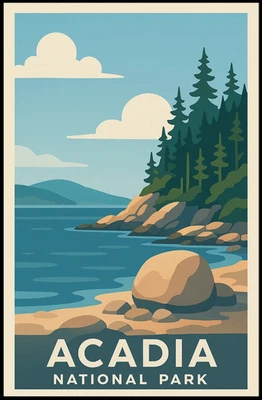 Póster vintage Wanderlust del Parque Nacional Acadia Foto 1 de 4