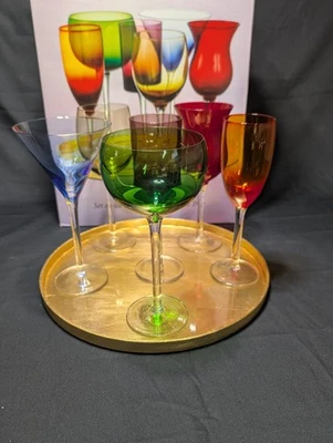 CHATEAU ORLEANS BY HOME ESSENTIALS 6 GLASS WINE GOBLETS COLORED NIB - Image 1 of 4