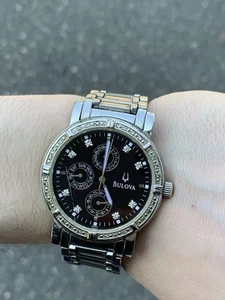 Men's Bulova Diamond Accent Chronograph Watch with Black Dial (Model: 96E04) - Picture 1 of 11