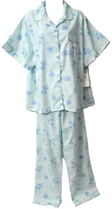 2pc Pajama Pant Shirt Set XL Elastic Waist POCKET Green Floral Vintage 90s Y2K - Picture 1 of 9