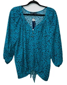 Neu mit Etikett Adrienne Vittadini Aqua mit schwarzem Tupfenmuster vorne zum Binden XL neu - Bild 1 von 8