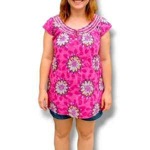 Hellrosa Blumen Boho Tunika Top Perlen Ausschnitt leicht Medium Old Navy - Bild 1 von 5