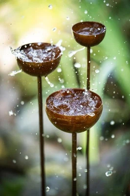 3er Set Regenfänger Gartenstecker Rost Insektentränke Gartendeko Edelrost 105cm - Bild 1 von 4