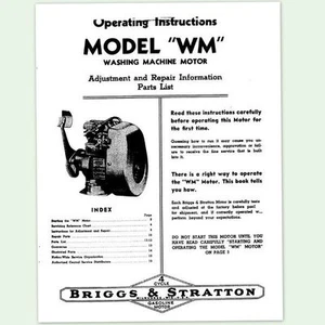 Briggs And Stratton Model Wm Engine Operating Repair Manual Owners Service Bs & - Picture 1 of 1