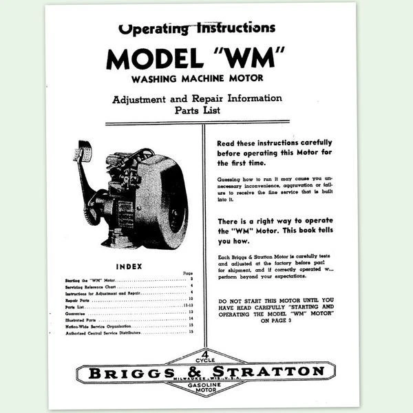 Briggs And Stratton Model Wm Engine Operating Repair Manual Owners Service Bs & - Image 1 of 1