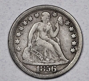 1856 Seated Liberty 10c Large Date Silver Dime - Picture 1 of 3