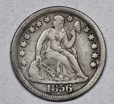 1856 Seated Liberty 10c Large Date Silver Dime Cover