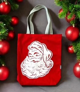WEIHNACHTEN Hallmark Weihnachtsmann rot Canvas Beuteltasche Tasche altmodisch Retro wiederverwendbar - Bild 1 von 3