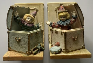 Jack In The Box Clown Bookends, Vintage, Ceramic Book Holders, Circus, Fantasy - Bild 1 von 12
