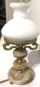 Tischlampe Marmor Messing Glasschirm Elek. Knipsschalter langes Kabel 70 er - Bild 1 von 18