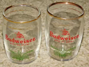 2 Vintage Anheuser-Busch Budweiser Bier kleines Fass Verkostungsgläser Goldrand - Bild 1 von 4