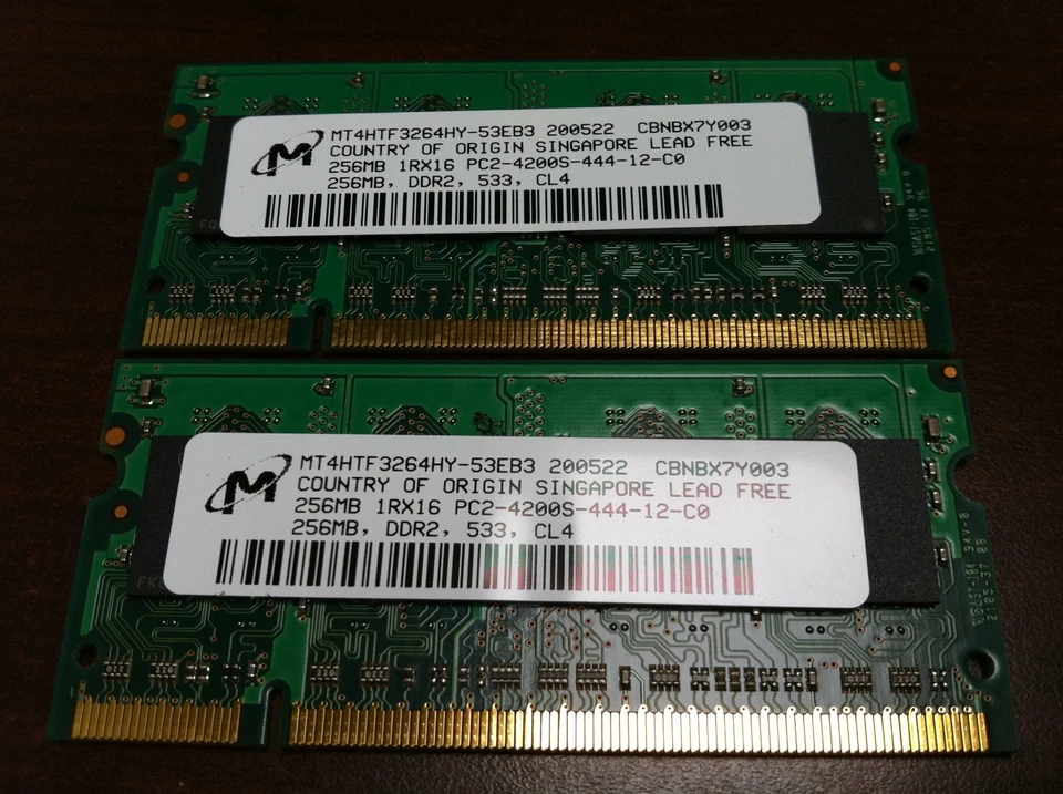 Micron 512MB (2 x 256MB) DDR2 533 PC2-4200S, SODIMM MT4HTF3264HY-53EB3 - Image 1 of 1