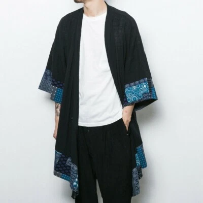 Men's Cardigan Coats Jackets Patchwork Linen Harajuku Vintage Chinese Style - Image 1 of 4