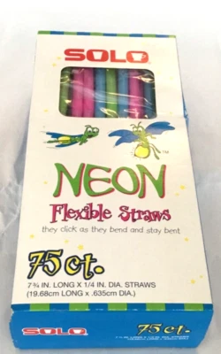 Pajitas flexibles SOLO NEON 75 ct. Clic mientras se doblan permanecen doblados 7 3/4" de largo Foto 1 de 4