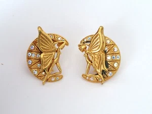 KIRKS FOLLY ORECCHINI VINTAGE FATA LUNA CLIP TONO ORO - Foto 1 di 1