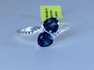 Size 8 London Blue Topaz Sterling Silver Ring TGW 1.75 carats - Picture 1 of 8
