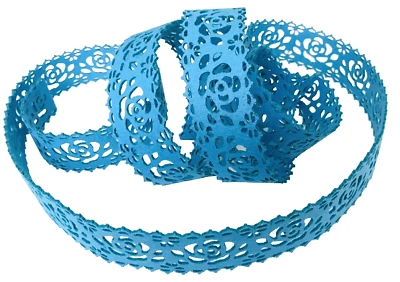 Roll Turquoise Felt Ribbon Trim Cut-Out Roses 1.5 in x 6.5 ft Floral Garden New - Image 1 of 4