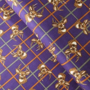 Fat Quarter Highland Celtic Stag On Purple Tartan 100% Cotton Quilting Fabric - Picture 1 of 1