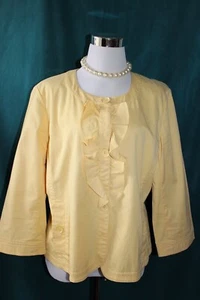 TALBOTS Yellow Ruffle Front Button Blazer Cotton Spandex Sz 14 Jacket Pockets - Picture 1 of 4