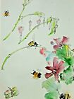 Debbi Chan Watercolor on Rice Paper Busy Bee Time  unframed 