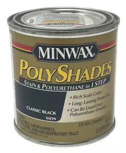 Minwax Polyshades - Stain & Polyurethane in 1 Step, Classic Black Satin 1/2 pint - Picture 1 of 6