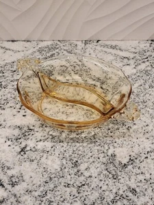 VTG Fostoria Topaz Relish Dish Baroque Elegant Glass Yellow Divided 2 Handles - Picture 1 of 5