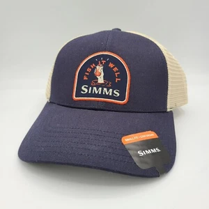 Simms Fly Fishing Cap Snapback Hat Blue Tan American Fish It Well Beer Can Logo - Picture 1 of 6