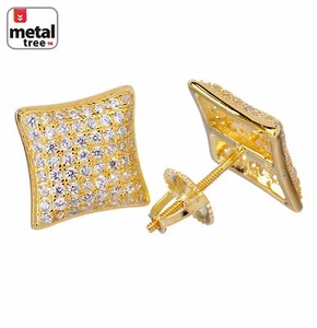 Mens 14K Gold Plated 925 Silver Hip Hop Kite Earrings Screw Back Bling Studs 403 - Picture 1 of 10