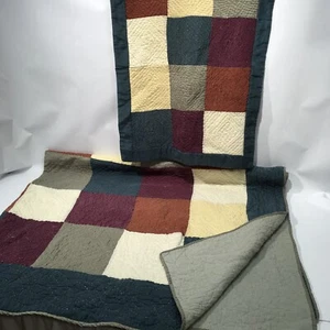 Kantha 100% Silk Front Quilt & Sham Twin Size Boho Teal Burgundy Muted - Picture 1 of 8