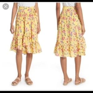 Joie Womens Denisha Yellow Floral Faux Wrap HIgh Low Midi Skirt 0 $258 NWT - Picture 1 of 10