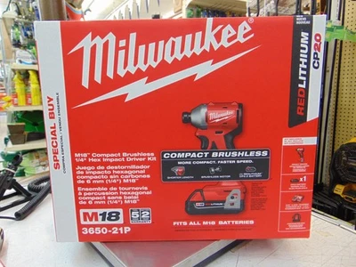 Milwaukee 3650-21P M18 Compact Cordless Brushless 1/4" Hex Impact Driver Kit NIB - Image 1 of 4