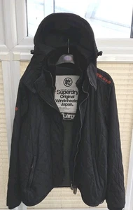 Men's XXL / 2XL Superdry Black and Grey Hooded Windcheater. Good Used Condition. - Picture 1 of 11