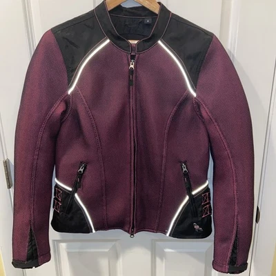 Chaqueta de moto Harley Davidson Breast Cancer para mujer talla M negra malla rosa” Foto 1 de 4