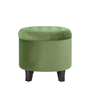 Velvet Round Ottoman With Storage Soft Tufted Foot Rest Stylish Home Accent - Picture 1 of 12