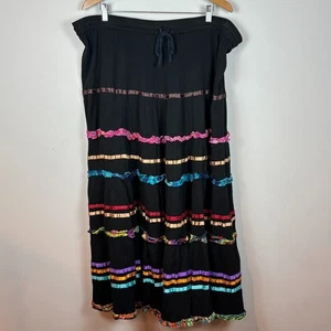 Orvis Womens Multicolor Peasant Gypsy 100% Cotton Maxi Skirt Size XL Boho hippie - Picture 1 of 8