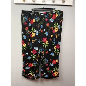 Linea By Louis Dell'olio Pants Womens 2XP Capri black floral lined Petite Tropic - Picture 1 of 9