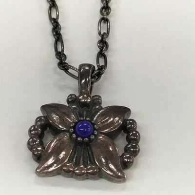 Collana Georg Jensen in argento 925 motivo floreale pietra blu 42 cm - Immagine 1 di 4