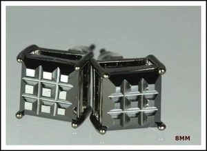 5.12CT BASKET INVISIBLE SET STERLING SILVER BLACK CZ UNISEX STUDS EARRINGS ♛TUE♛ - Picture 1 of 6
