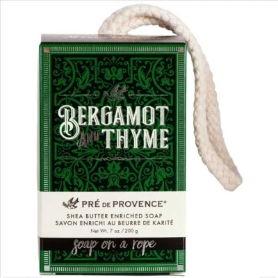 PRÉ DE PROVENCE Pre de Provence Bergamot & Thyme 200 gm. 7 Oz SOAP ON A ROPE Shea Butter Shower