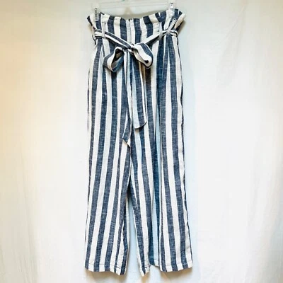 Pantalón mujer Rachel Roy.  Talla 10. Mezcla de lino. Rayas blancas azules Foto 1 de 4