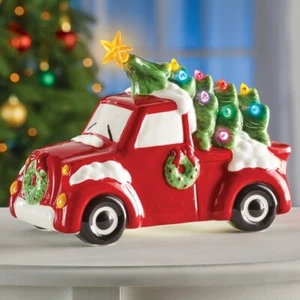 LED Lighted Vintage Red Truck w/ Christmas Tree Tabletop Statue Decoration - Picture 1 of 1