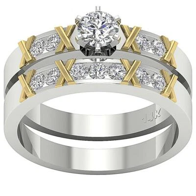 10K Two-Tone Gold Bridal Ring Set For Women VS F 0.90 Carat Lab Grown Diamond - Image 1 of 4