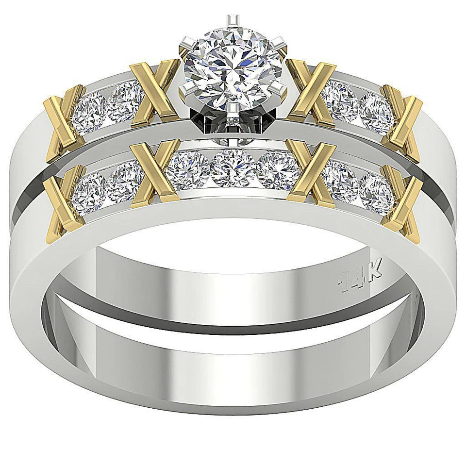 10K Two-Tone Gold Bridal Ring Set For Women VS F 0.90 Carat Lab Grown Diamond - Image 1 of 4