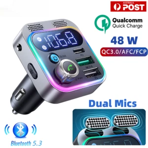 Bluetooth 5.3 FM Transmitter MP3 Adapter Charger Handfree Dual Mics 48W PD❀ ST - Picture 1 of 10