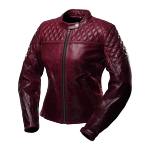 Chaqueta acolchada de cuero granate para mujer motocicletas carreras motociclista montar - Imagen 1 de 3