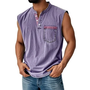 Sleeveless Beach Shirts for Men Summer Tank Shirts Casual Button Henley Tank Top - Picture 1 of 16