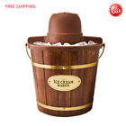 Nostalgia 4 Quart Electric Wood Bucket Ice Cream Maker with Carry Handle