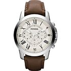 Fossil Grant Chronograph Beige Dial SS Leather Quartz Mens Watch FS4735